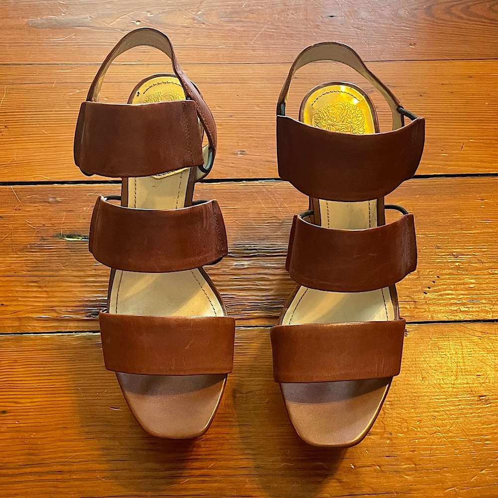 Vince Camuto Leather Strappy Wedges - Camel